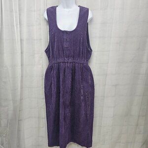 Vintage Eddie Bauer Dress Midi Coverall Corduroy Purple Midi Preppy Cottage L